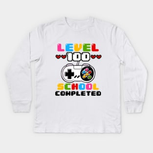 Level 100 Completed, 100th Day Of School Kids Long Sleeve T-Shirt